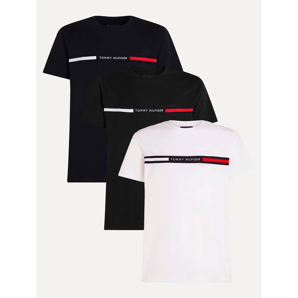 Kit Camisetas Tommy Hilfiger Original | Chest Insert Logo Azul Marinho/Branca/Preta 3UN