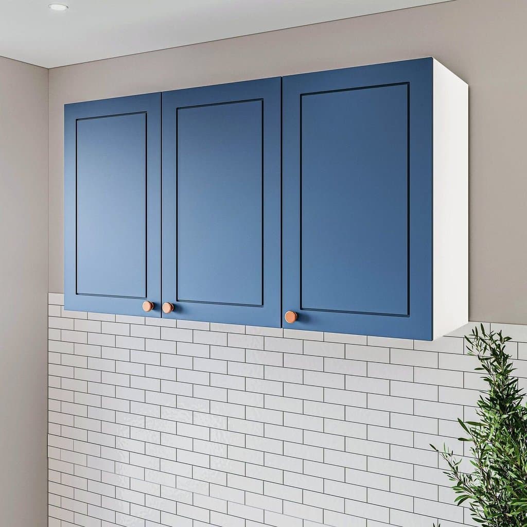 Armário Aéreo 3 Portas 120 cm Pérola Yescasa Branco/Azul Branco/Azul