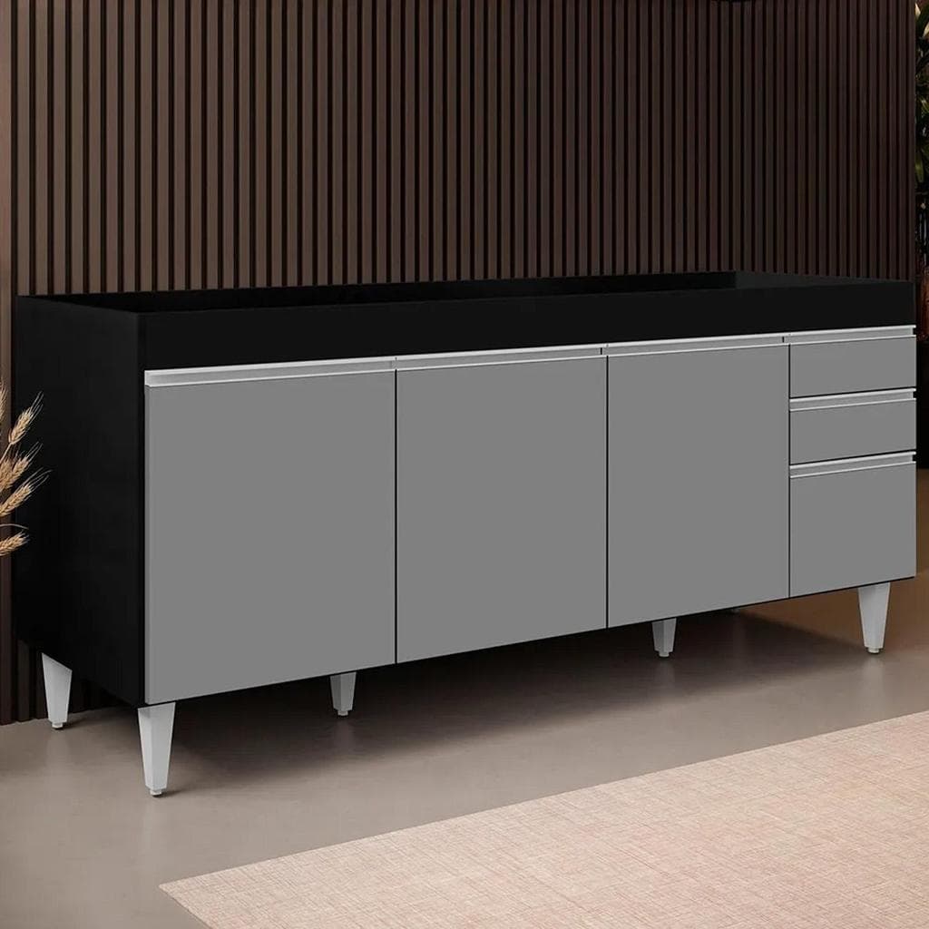 Balcão Gabinete Para Pia 180cm Sem Tampo Dallas Preto/Cinza - Lumil