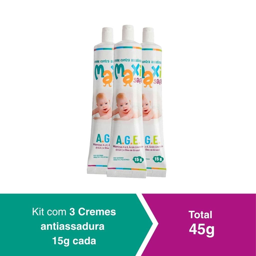 Kit Creme Pomada Antiassadura Vitamia A.E com Óleo de Girassol A.G.E 15g Maxi Baby