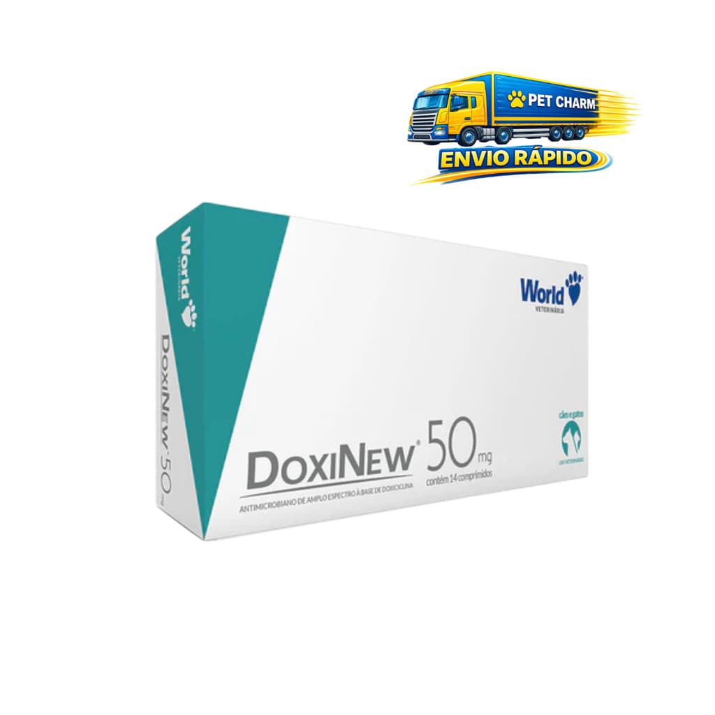 Doxinew 50mg World Antibiótico Pet 14 Comprimidos para Cães e Gatos