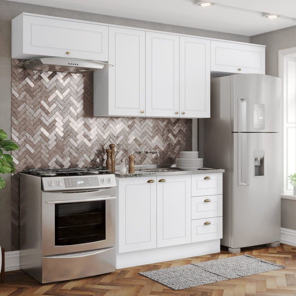 Cozinha Compacta 4 Peças 100% MDF com 2 Aéreos Basculantes Branco HP Americana   Branco HP