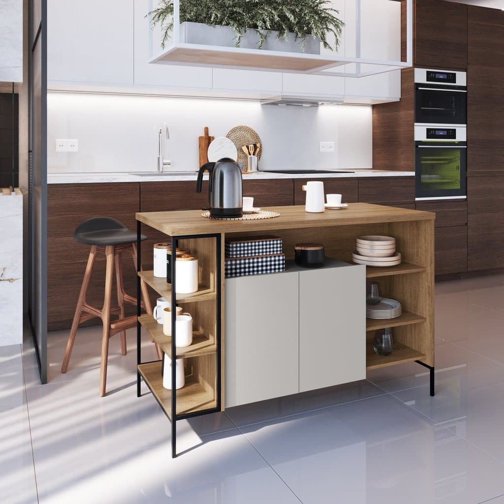 Mesa Bancada Gourmet Estilo Industrial 131cm com Armario 2 Portas Arenas