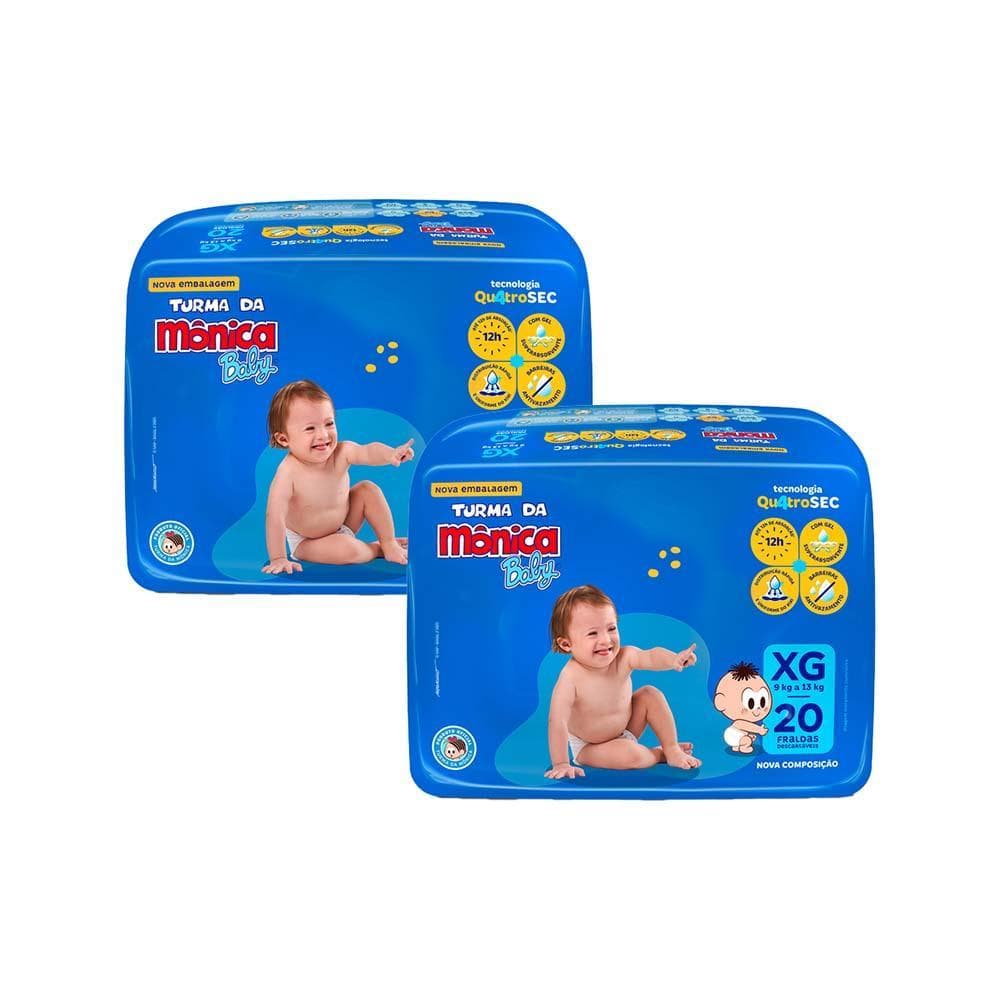 Kit 2 Fraldas Turma da Mônica Baby Jumbo XG com 20un cada