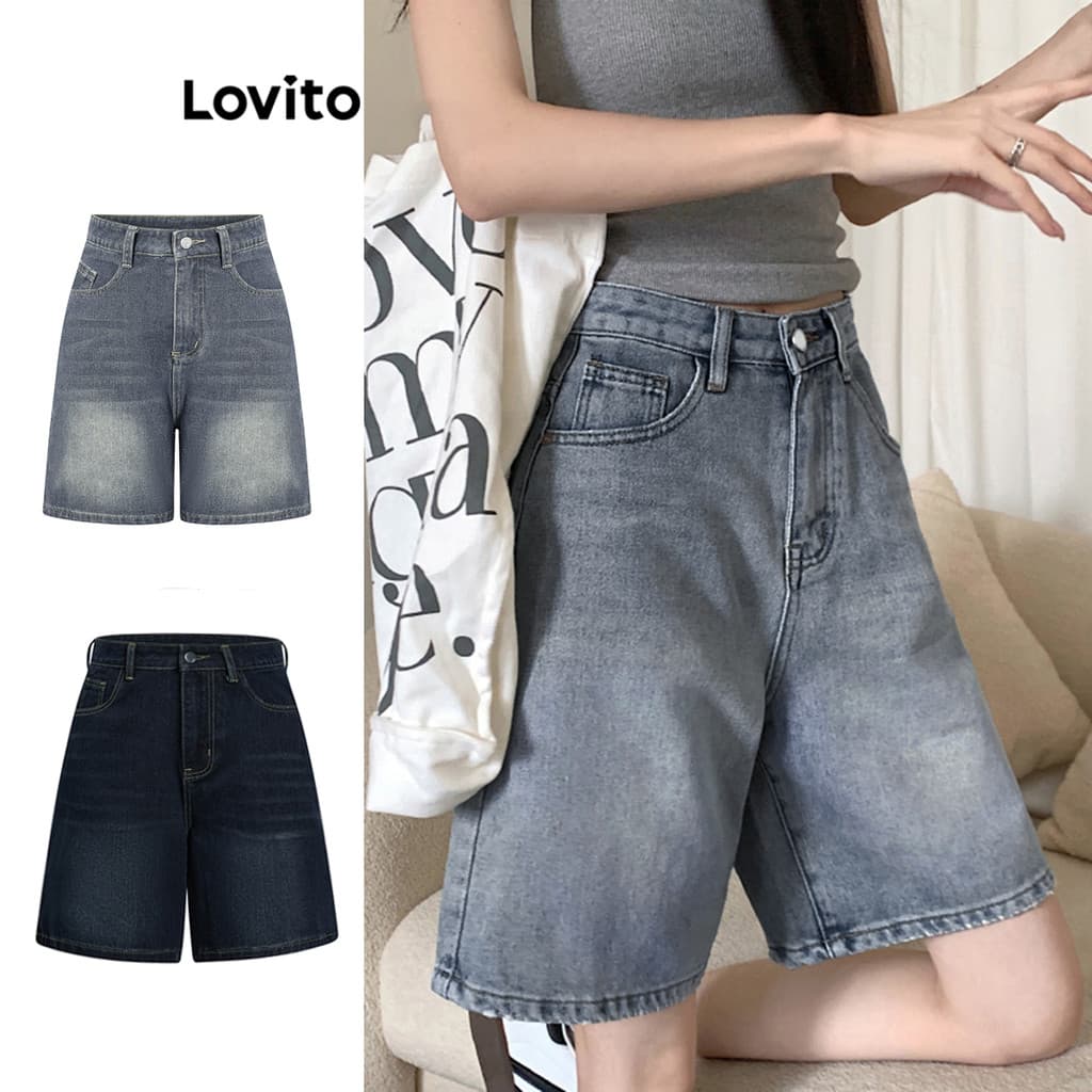 Lovito Casual Shorts De Bolso Shorts Jeans Primavera E Verão Para Mulheres LNA19020 (Multicolorido)
