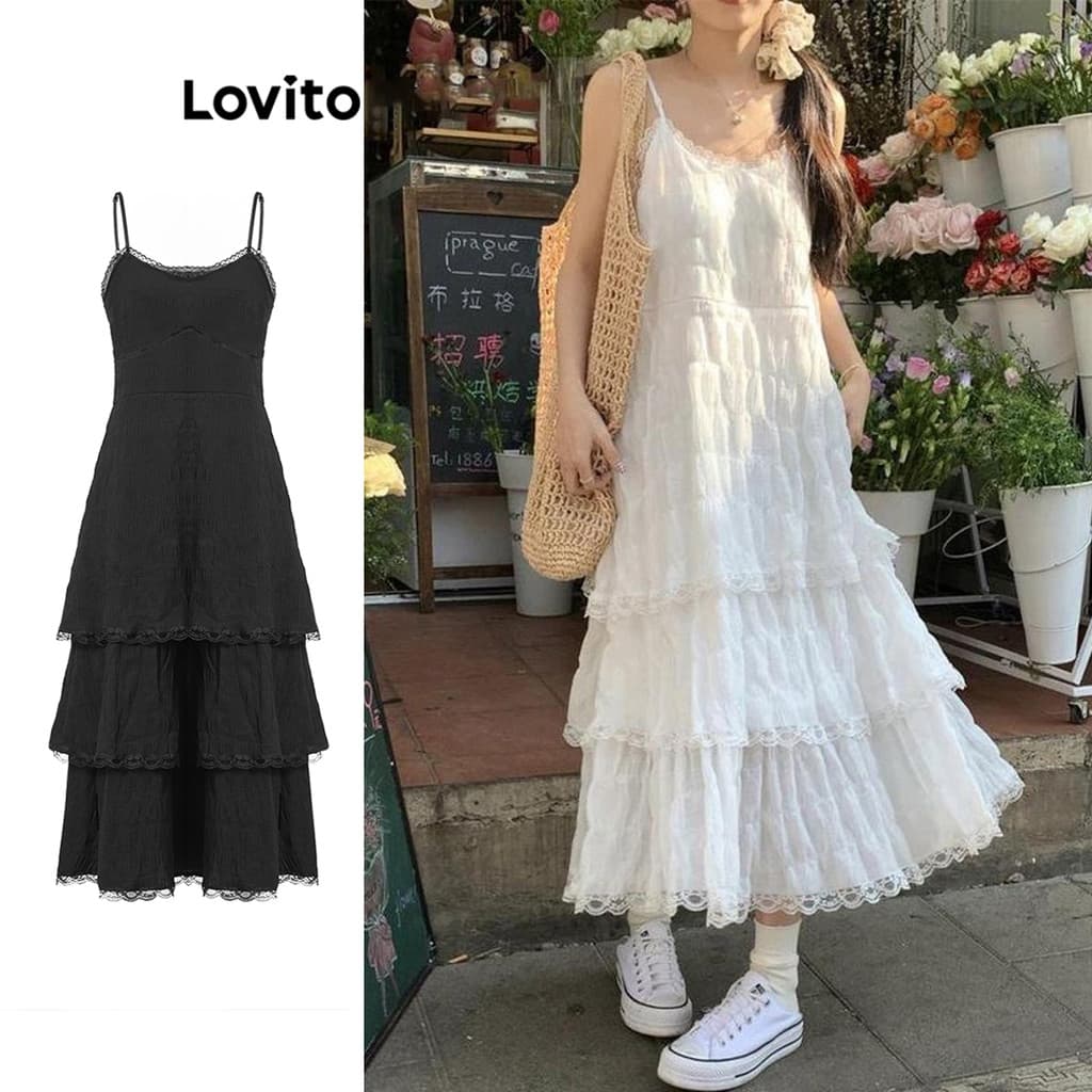 Lovito Férias Vestido De Renda Verão/Primavera Para Mulheres Bordado LNA58337 (Multicolorido)