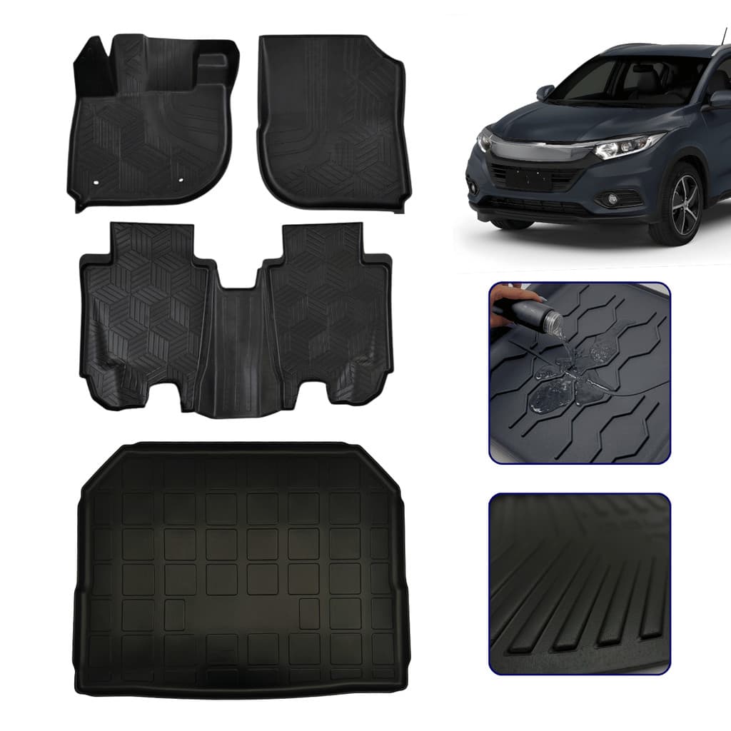 Jogo Tapete Bandeja 3D + Protetor Porta Malas para HR-V 2015 16 17 18 19 20 21 2022 - Linha Premium