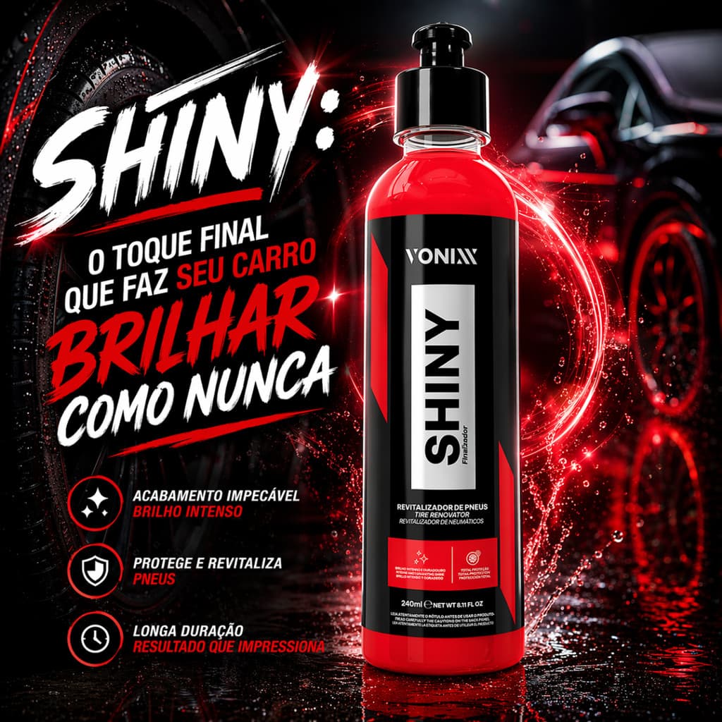 Shiny Vonixx Pretinho para Pneu Revitalizador brilho intenso até 60 dias 240 ml