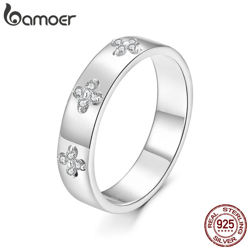 Bamoer 925 Anel De Prata Esterlina Punk Trevo Da Sorte Moissanite Moda Jóias Presentes Para Mulher MSR073-A