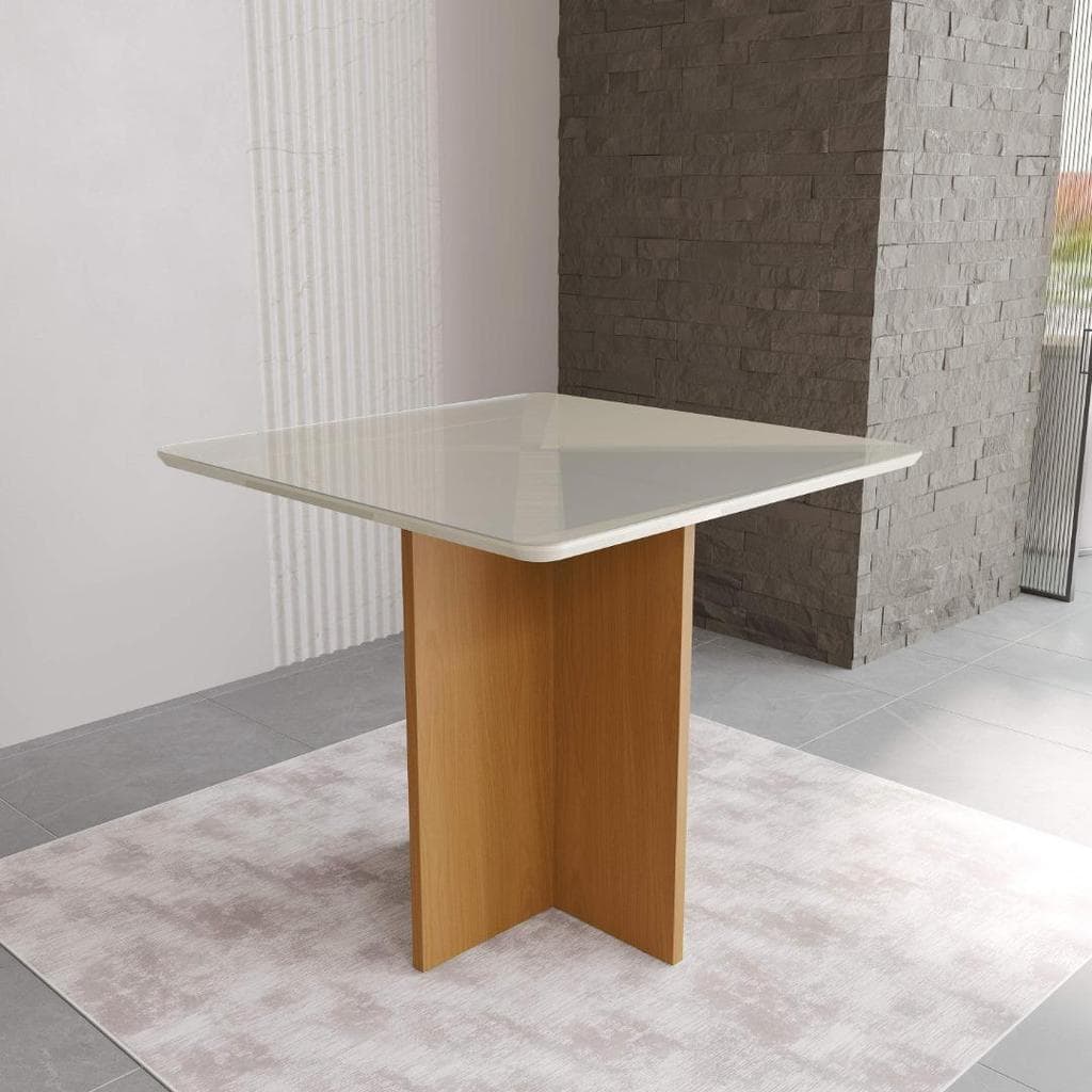 Mesa de Jantar Quadrada Tampo de Vidro Fidelitá Barcelona 90cm Freijó/Off-White