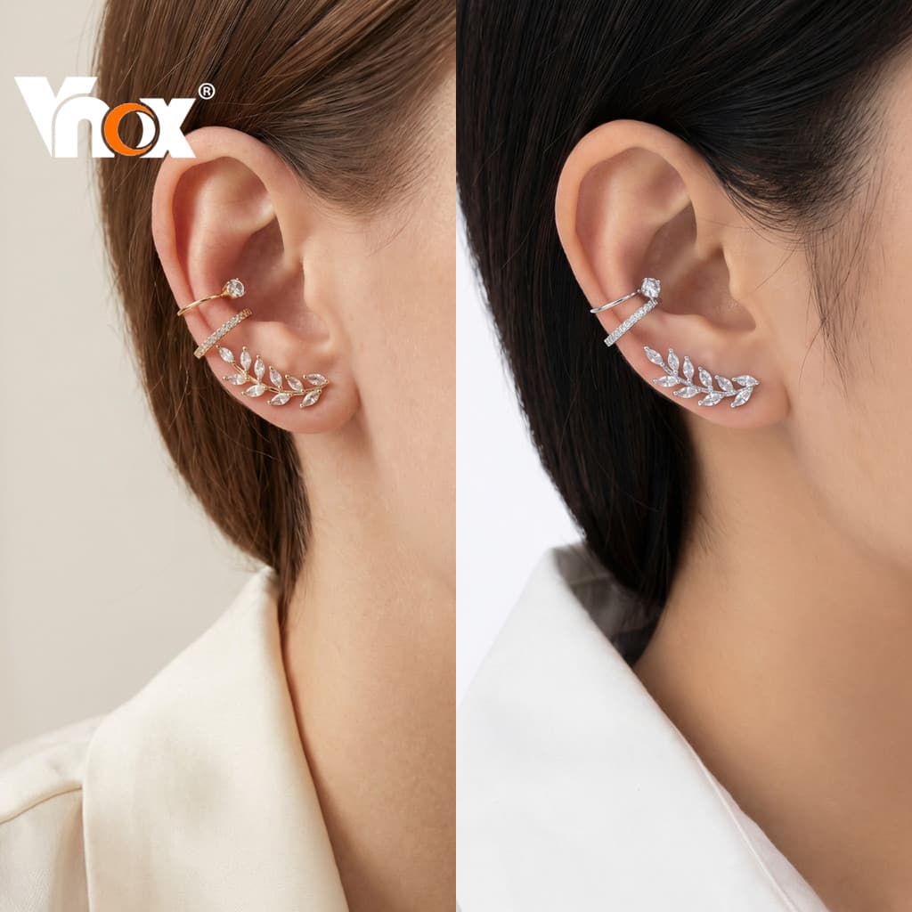 Vnox 3 Peças De Brincos Falsos Não Perfurados Para Mulheres , Sem Necessidade De Piercing , Elegantes Festa De Casamento