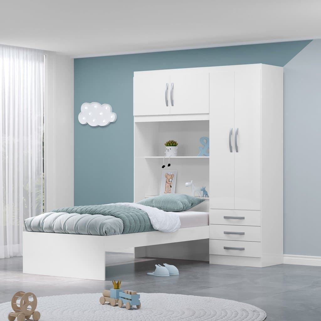 Guarda Roupa Infantil com Cama 4 Portas 3 Gavetas Lisboa Espresso Móveis Branco/Pink Pink/Branco