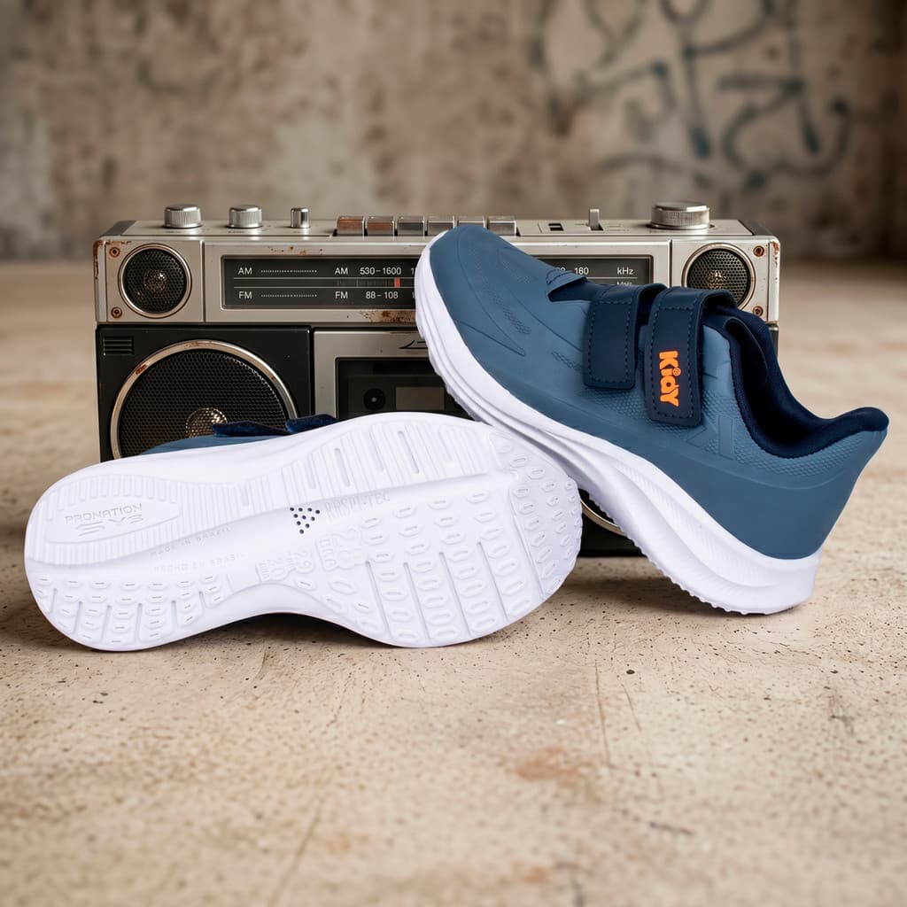 Tênis Infantil Menino Kidy Super Conforto Respitec Azul Stone Casual Leve Anatômico Esportivo