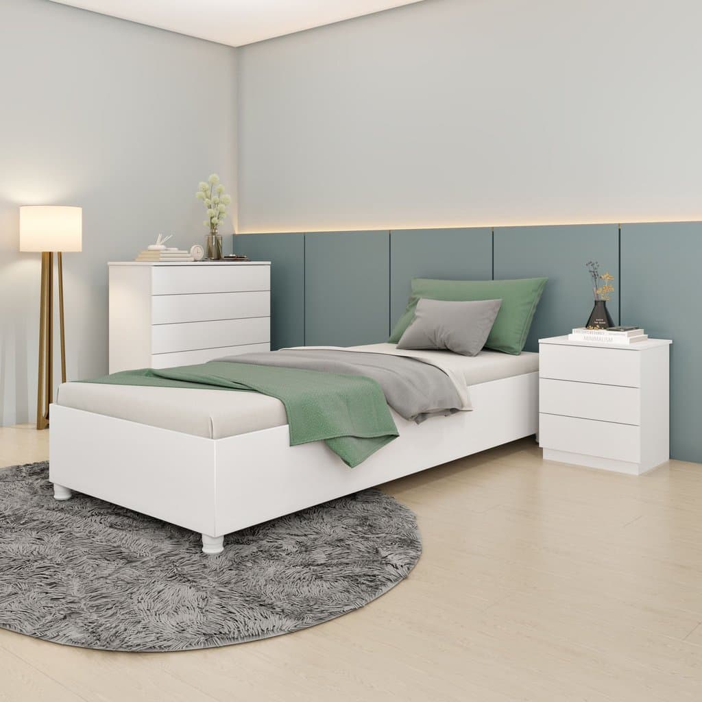 Cama Solteiro em MDP 94cm x 193cm Mônaco Branco