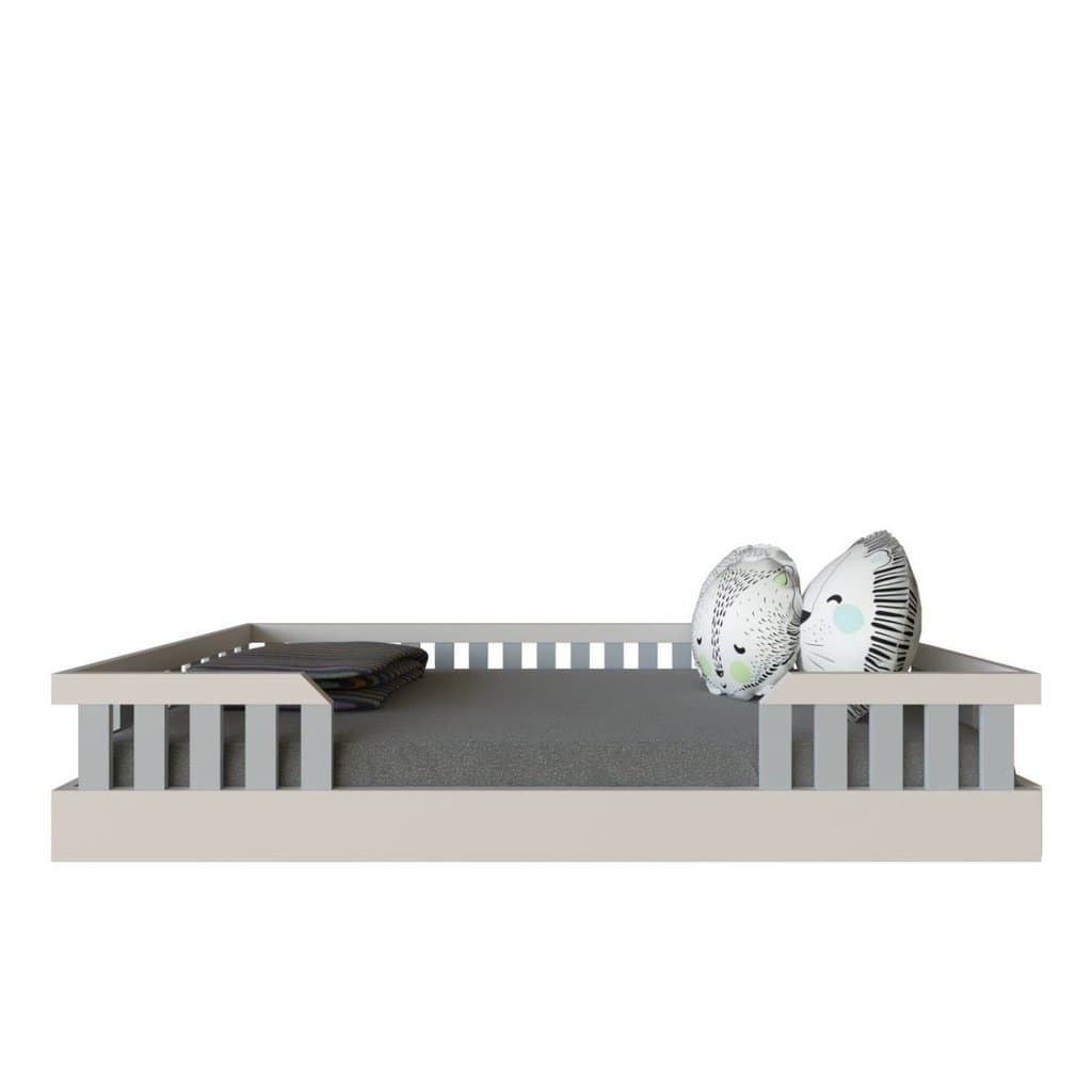 Cama Infantil Montessoriana Solteiro Cori Yescasa Branco/Cinza Cristal Branco/Cinza Cristal