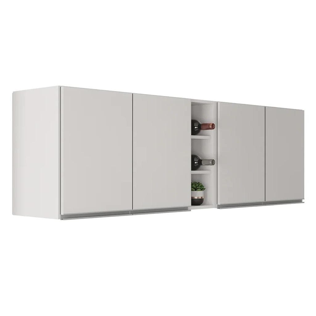 Armário de Cozinha Aéreo Califórnia Kit 2 e Nicho Adega Riad 180cm Branco - Lumil