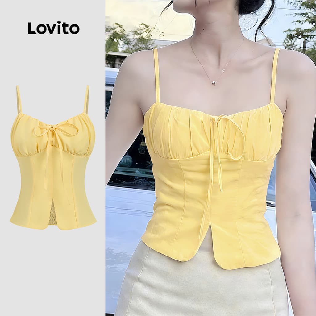 Lovito Top Casual Amarelo com Frente Dividida e Laço para Mulheres Primavera/Verão L190ED682