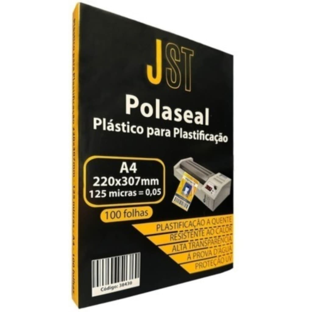 Plástico para Plastificação A4 220x307mm 125 Micras 100 Folhas Transparente JST