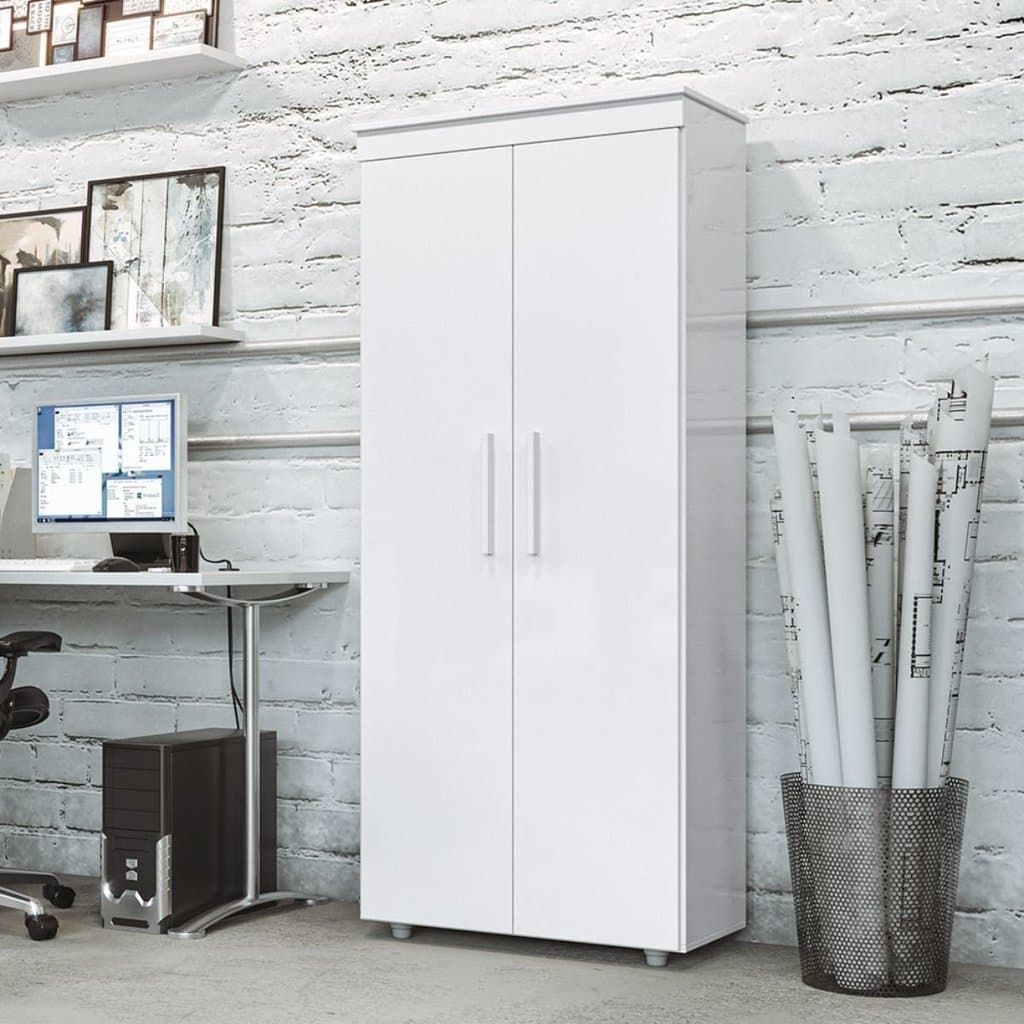 Armário Multiuso Escritório 2 Portas 4 Prateleiras 1 Gaveta MDF Branco Advantage Branco