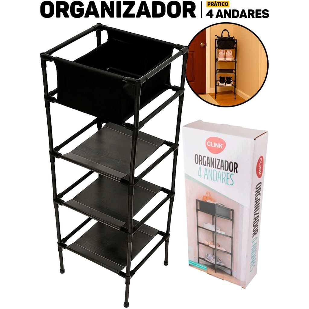 Prateleira Organizador 4 Andares Clink Em Ferro Tecido TNR Multiuso P/ Banheiro Quarto Cozinha