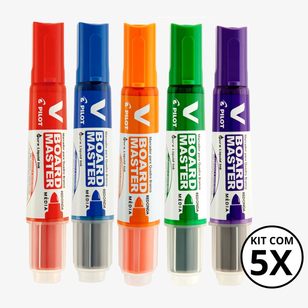 Kit Com 05 Marcadores Para Quadro Branco V Board Master - PILOT KIT:VM+AZ+LJ+VD+VL