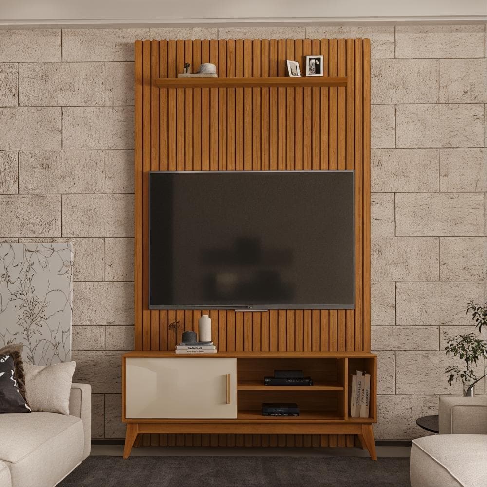 Painel Ripado Com Rack TV 55 Polegadas Nero Intense 139cm