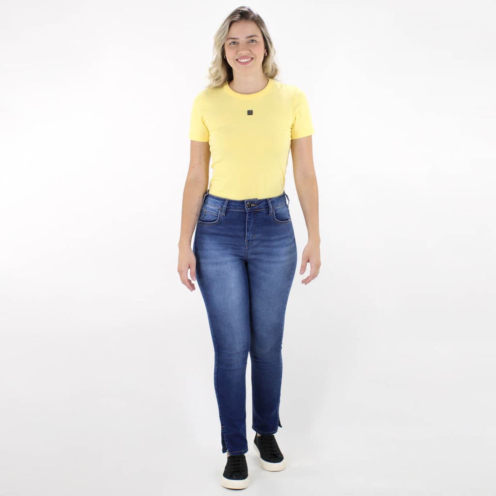 Calça Jeans CLC Colcci Skinny Media C/ Fenda Lateral Azul - Feminino