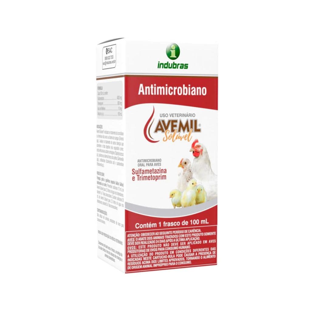 Avemil Tratamento Antibacteriano Solúvel Para Aves 100ml