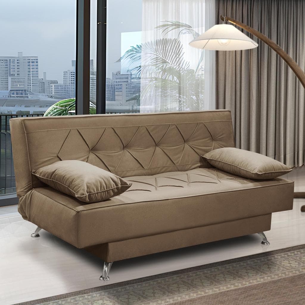sofá cama 1,80m Íris Suede Cappuccino Adonai Estofados