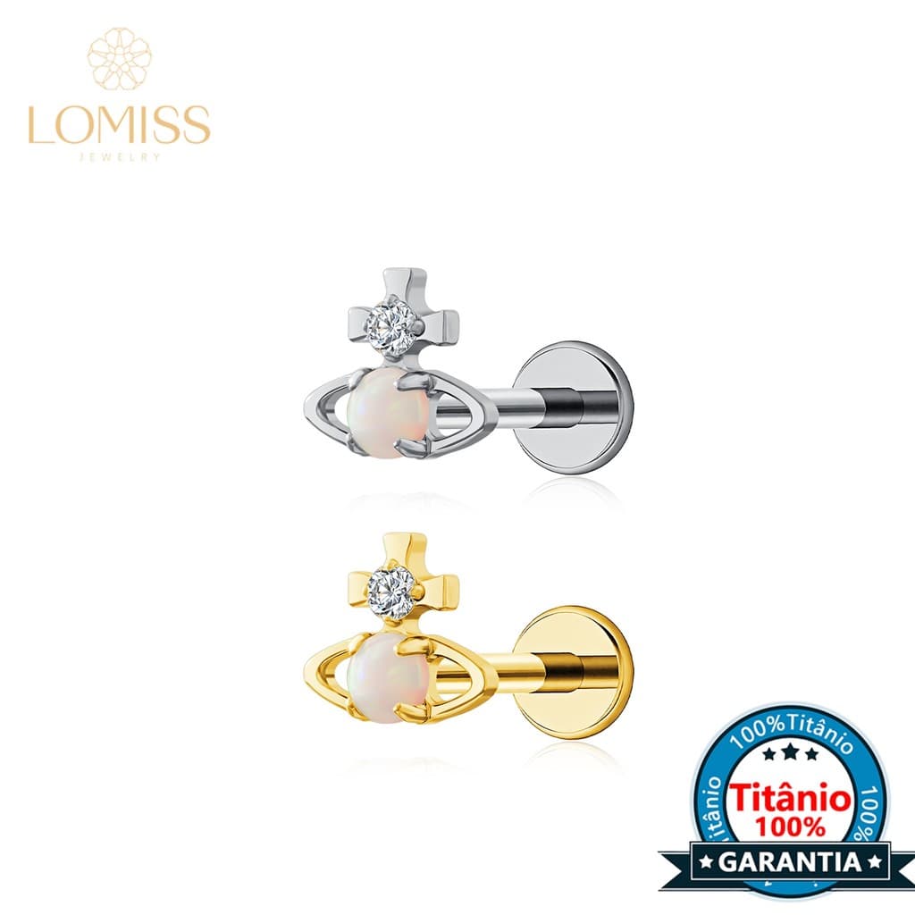 Piercing Orelha Labret Titânio Pvd Orb Opala Zircônias Cravejado Para Tragus Conch Boca Lábios Nariz Ponto de Luz