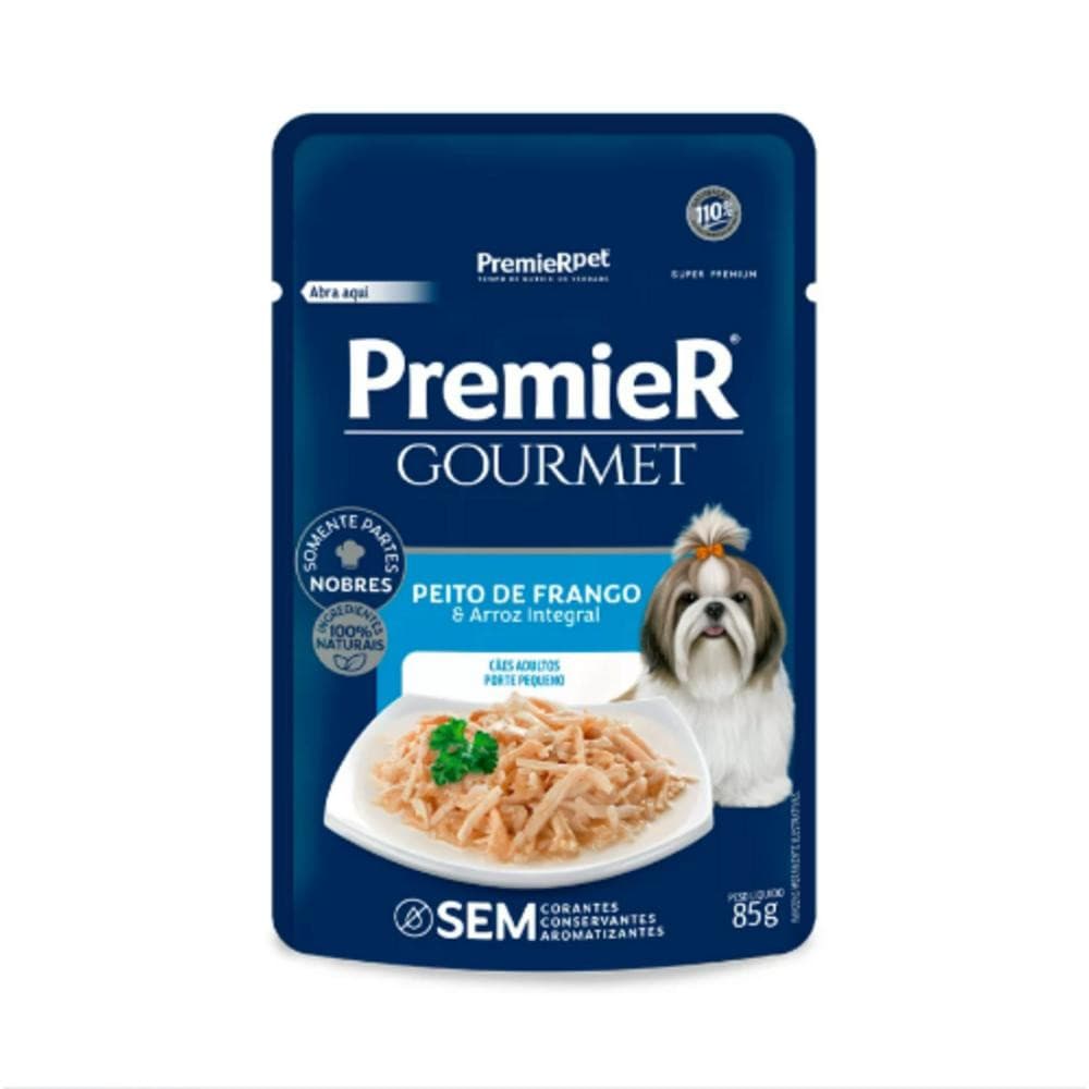 Ração Gourmet Cães Adultos Frango e Arroz Integral 85g Premier