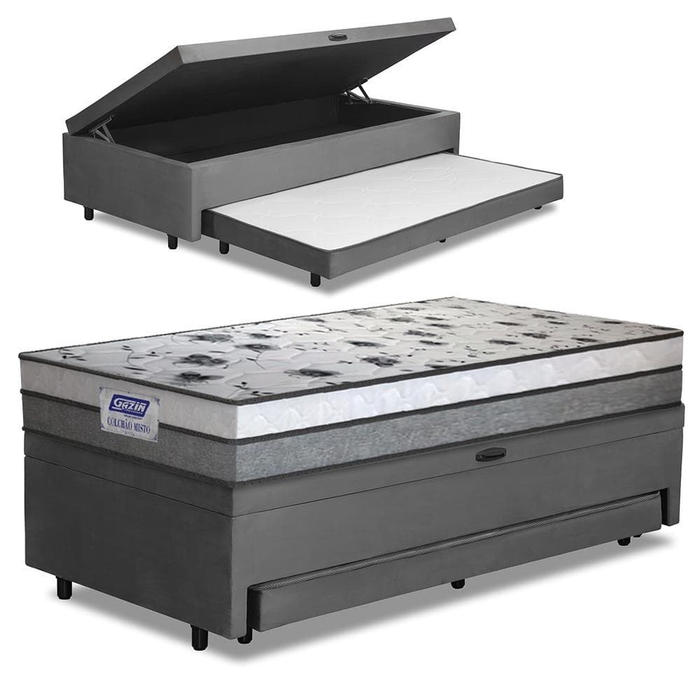 Cama Bibox Baú com Colchão Fort Solteiro e Cama Auxiliar Conjugada 88x188x67cm Bela