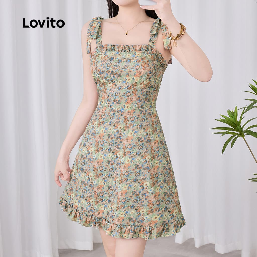 Lovito Férias Dress com Acabamento de Alface Zíper Primavera/verão Vestido para Mulheres L142ED269