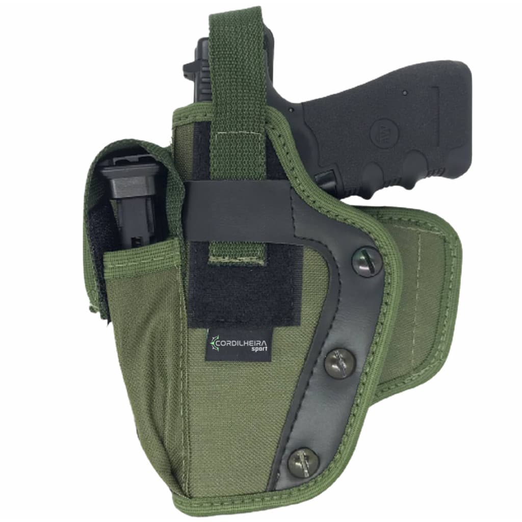 Coldre Canhoto (Lado Esquerdo) Panqueca Parafuso Verde Canhoto c/ Porta Magazine - Nylon - Militar