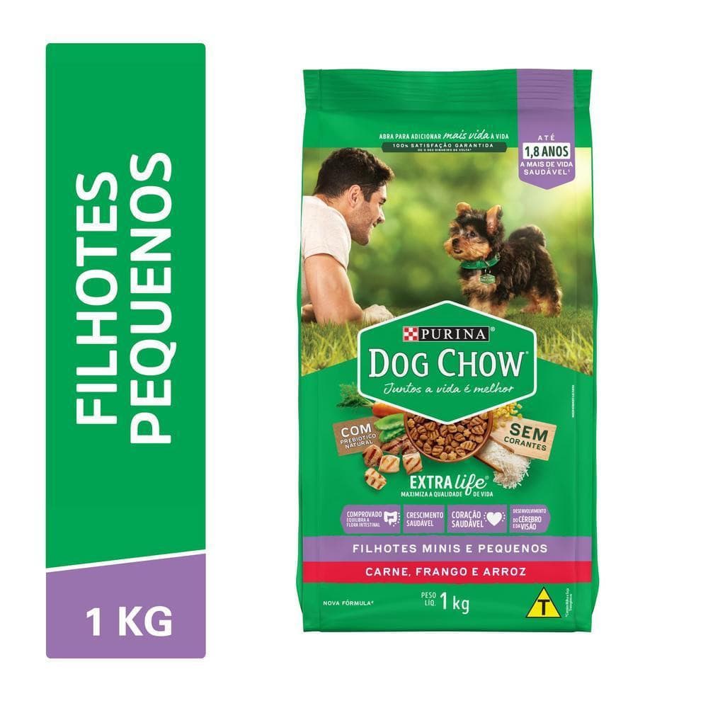 Ração Seca Nestlé Purina Dog Chow Extra Life Carne, Frango e Arroz Cães Filhotes Raças Minis e Pequenas - 1Kg