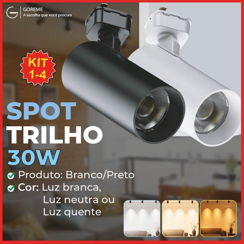 Spot LED para trilho eletrificado Tubinho Branco ou Preto 30W 360° Luz Fria, Neutra e Quente Bivolt