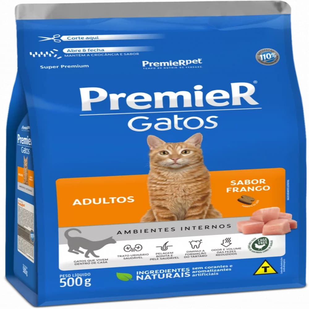 Ração para Ambientes Internos Gatos Adultos Frango 1,5Kg Premier