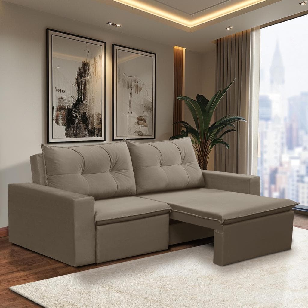 Sofá Retrátil 2 Lugares 1,80m Luna Suede Cappuccino Adonai Estofados