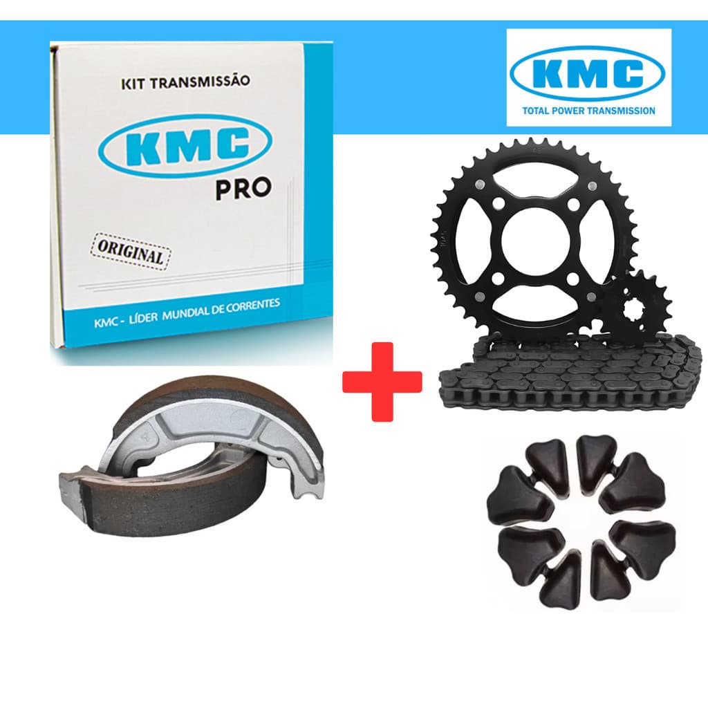 Kit Relação Transmissão KMC ORIGINAL - TITAN 150 2004-15 + Patins + Coxim