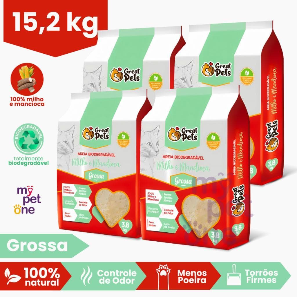 Areia Biodegradável Grossa 3,8Kg para Gatos - Great Pets
