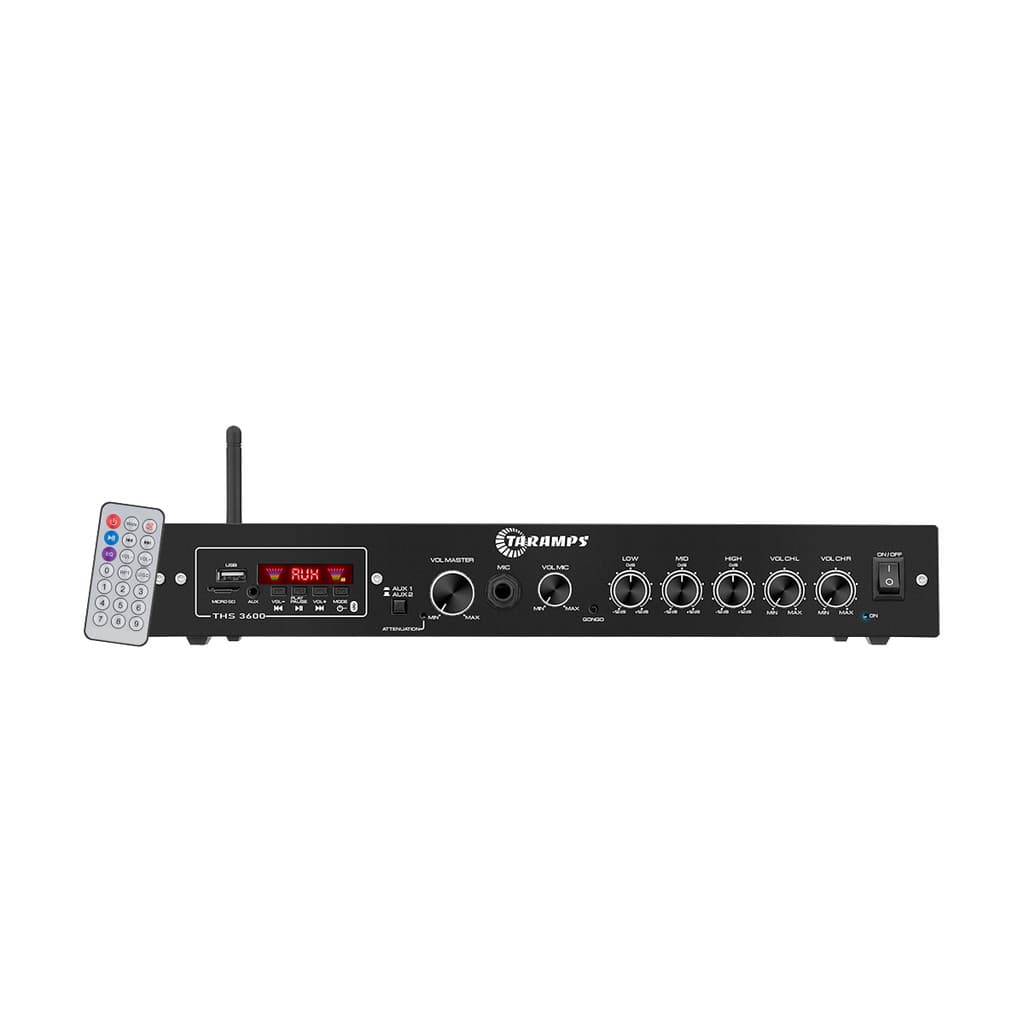 AMPLIFICADOR RESIDENCIAL TARAMPS THS 3600 RECEIVER MULTICANAL 120W RMS 2 CANAIS 60W RMS