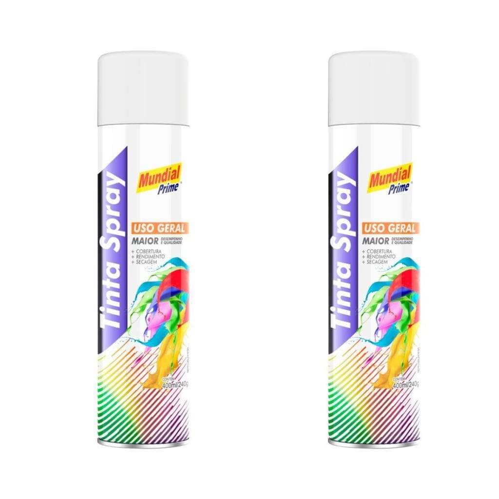 Kit 2 Tinta Spray Mundial Prime Branco Semi Brilhante – 400ml