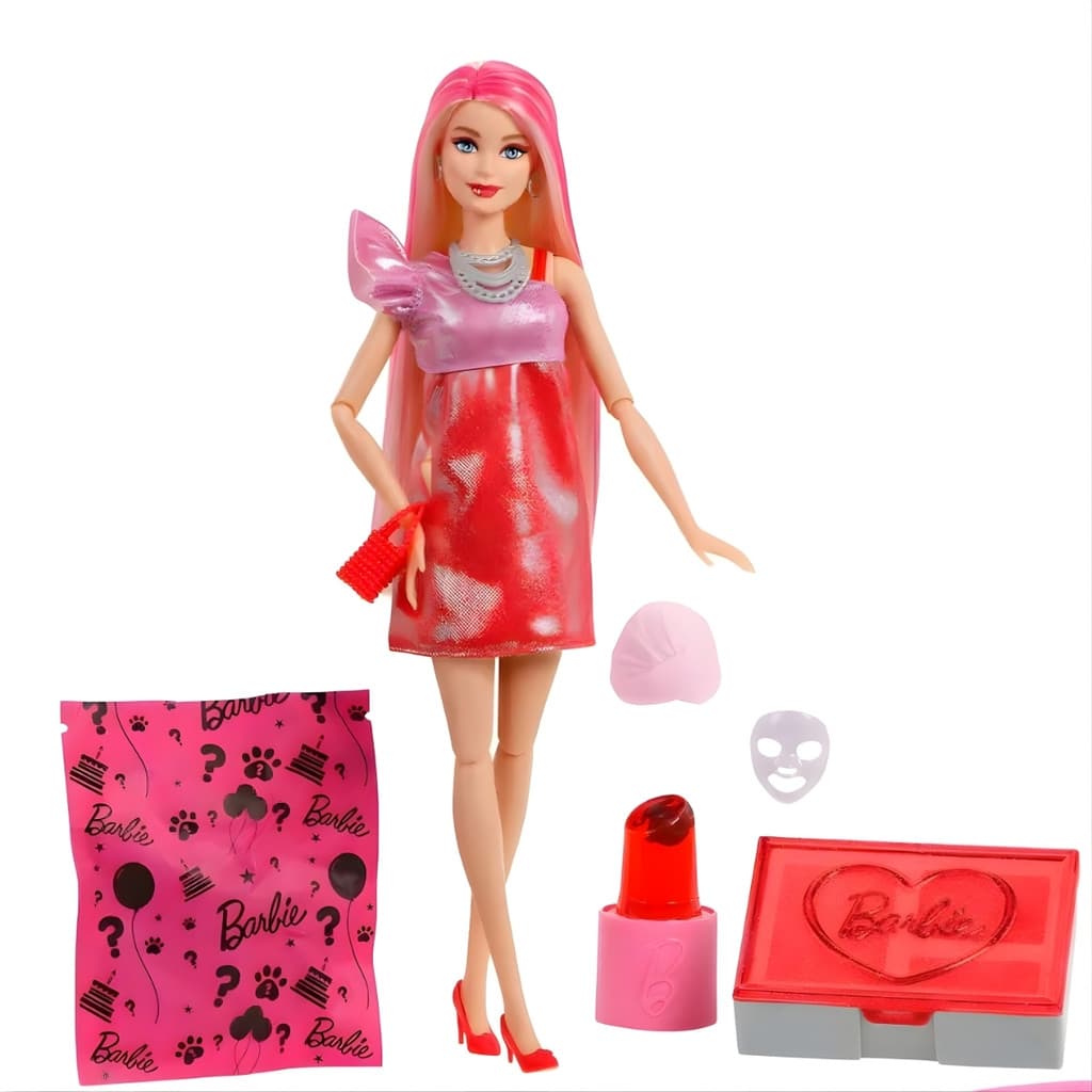 Boneca Barbie Loira Party Unboxed Vestido Vermelho JFY68 - Mattel