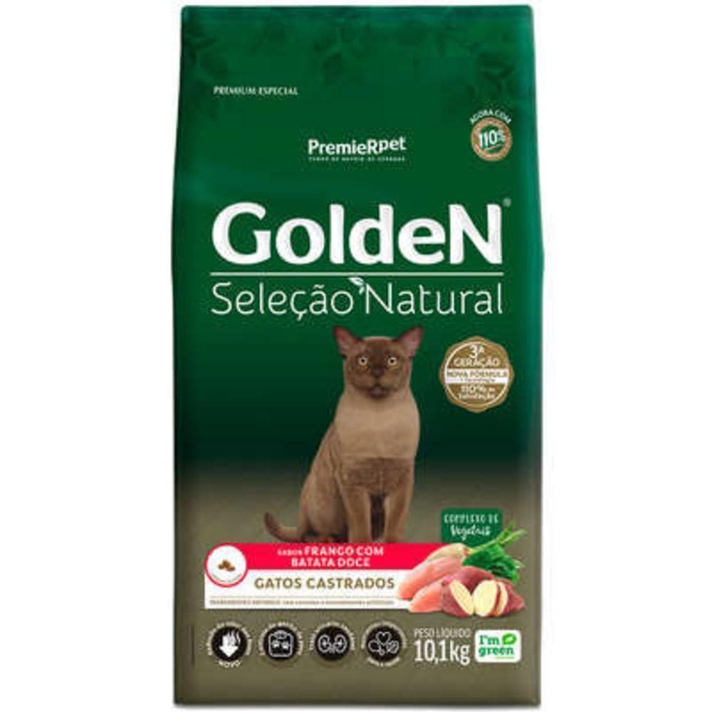 Ração Seca GoldeN Seleção Natural Frango com Batata Doce para Gatos Castrados - 10,1Kg