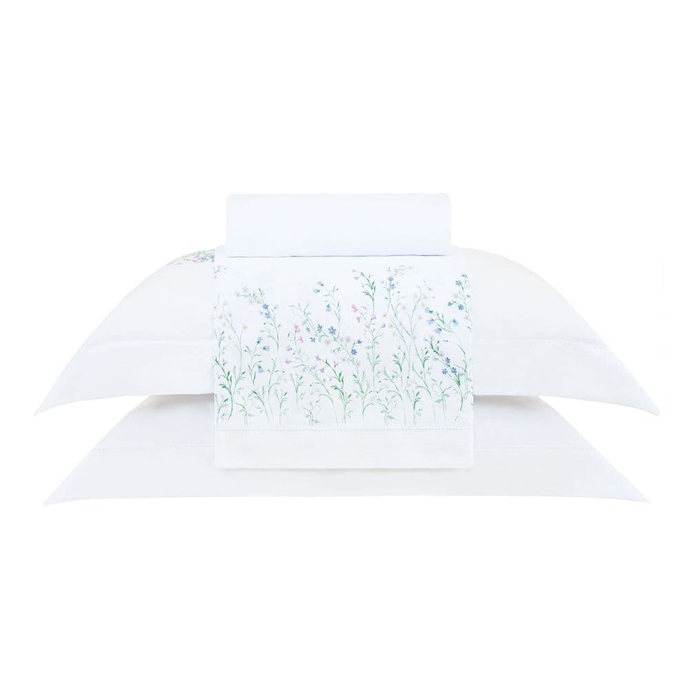 Jogo de Cama S. King Cetim 300Fios Buddemeyer Vision Blue Daisy 100% Algodão Penteado Estampado 4pçs
