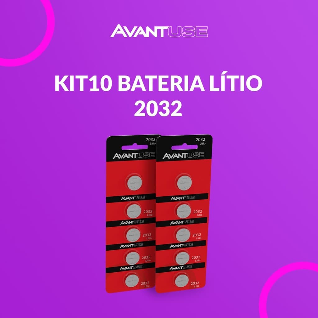 Kit 10 Baterias Lítio 2032 3V Tipo Moeda Avant Use