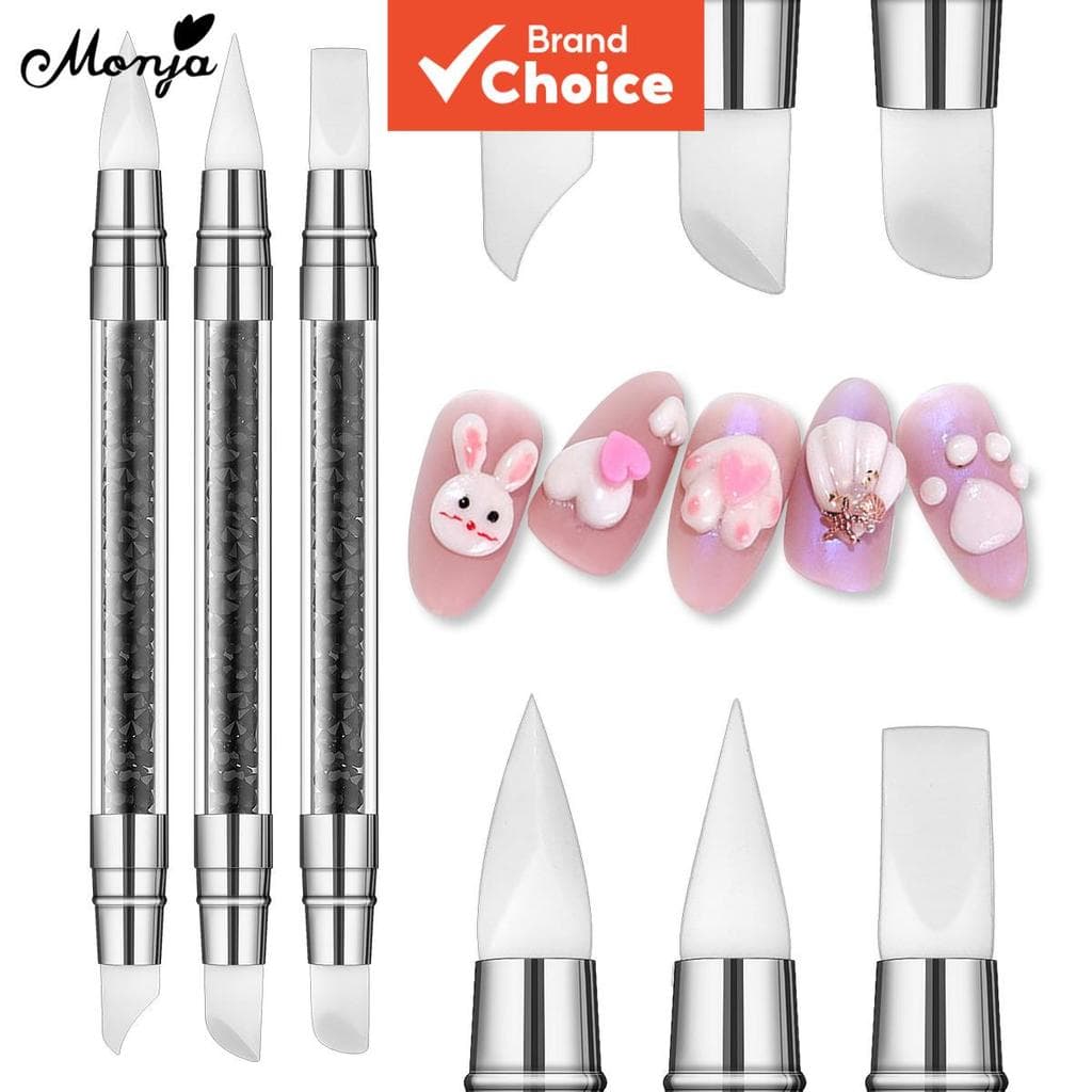 Pincel de Arte de Unhas de Silicone Monja para Gel UV, Caneta de Modelagem 3D em Poli, Escultura em Relevo, Pontilhado,