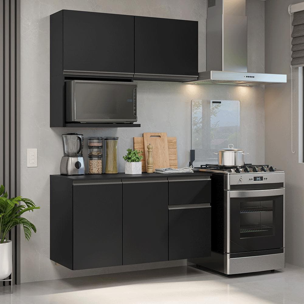 Armário de Cozinha Compacta 120 cm Suspenso Preto Nice Madesa 06