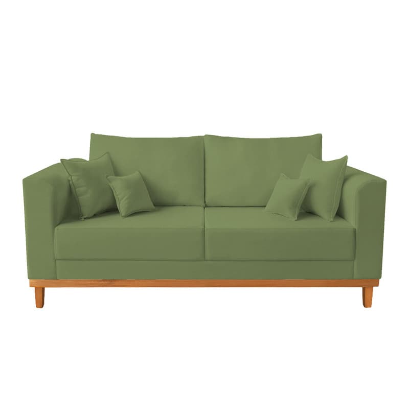 Sofá 3 Lugares Retro Sala de Estar Beny Linho Verde Oliva Ilumini Deccor