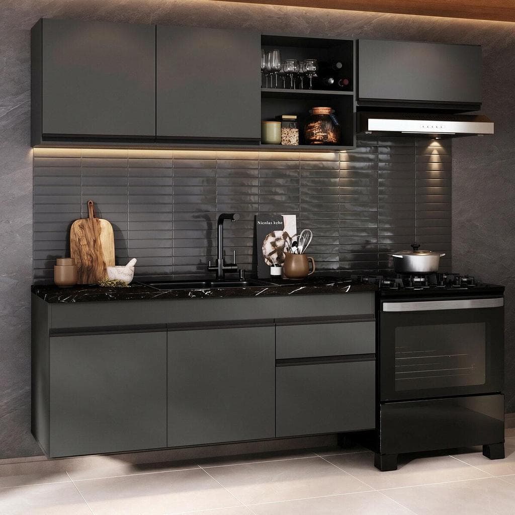 Cozinha Modulada Compacta Suspensa 220cm Milano Multimóveis MP2411